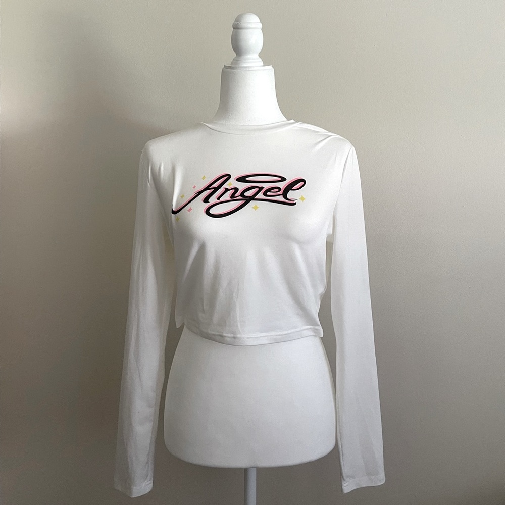 Shein Angel White Long-sleeved Crop Top